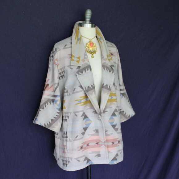 PENDLETON jacket coat Navajo Aztec wool blanket cloak White Sands Southwest M - Picture 3 of 11